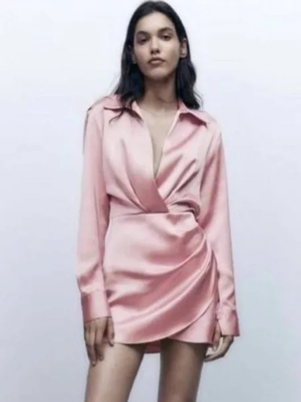 Zara Satin Wrap Mini Dress in Light Pink